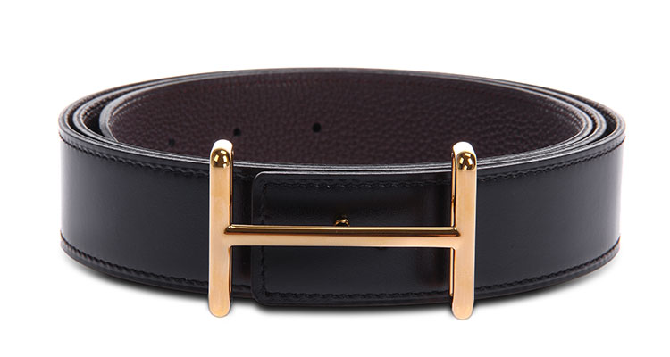 HERMES(爱马仕)金细H扣黑\/深棕色两面腰带1