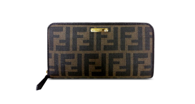 <em>FENDI</em>(<em>芬迪</em>)棕色<em>女士</em>经典标志印花拉链<em>手包</em>/钱