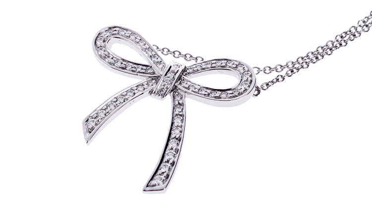 tiffany & co.(蒂芙尼) #蝴蝶结铂金镶钻项链