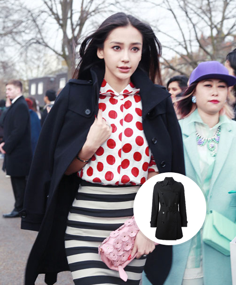 跑男女神angela baby burberry黑色修身长风衣 shop now