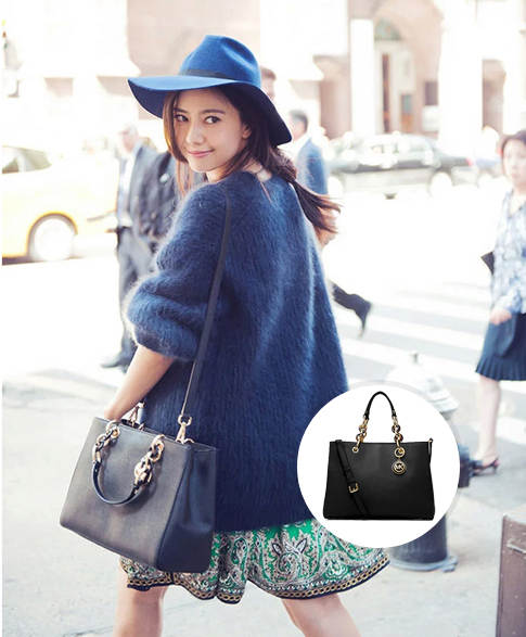 国民女神高圆圆 mk cynthia牛皮两用包 shop now