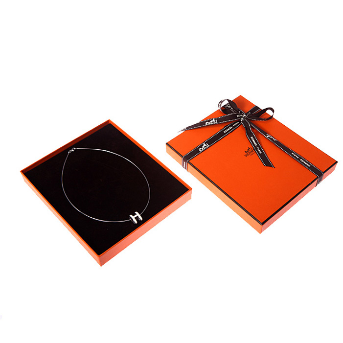 法国原包装盒hermès(爱马仕) 圆弧纯白色银h项链